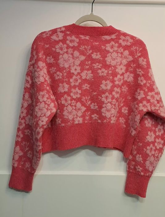 Sweter Zary różowy w kwiaty rozm. S oversize, 10% wool