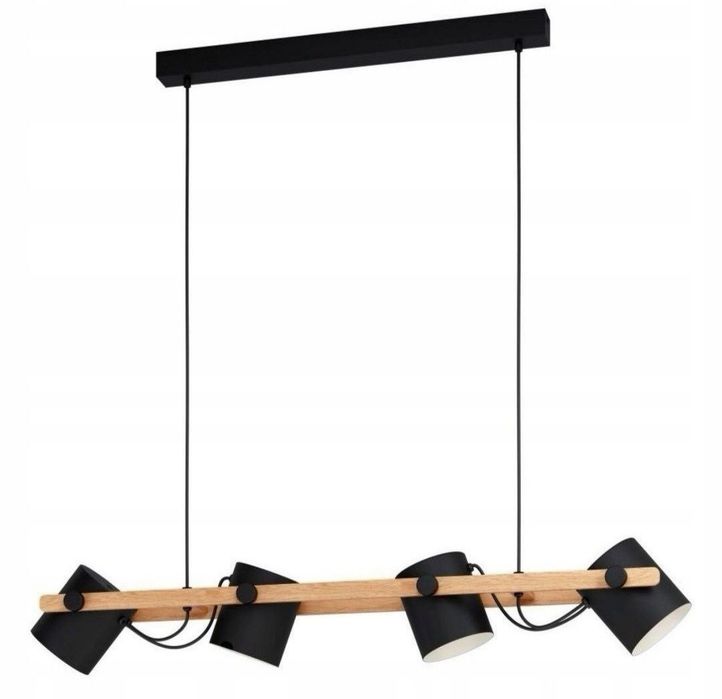 Lampa wisząca LOFT / Skandynawska – drewno i czarnalub biała , 4 punkty, Okazja ! 110 cm długości .