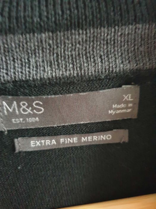 Czarny sweter wełniany męski golf półgolf M&S XL 100% wełna merino