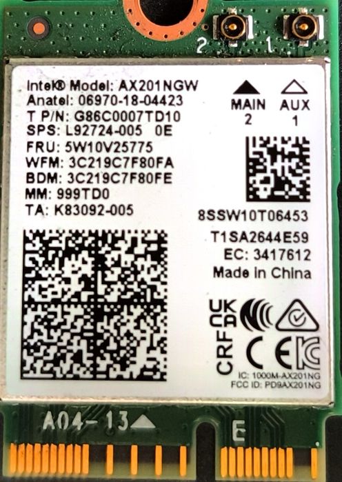 Модуль Wi-Fi6 Intel AX201NGW.