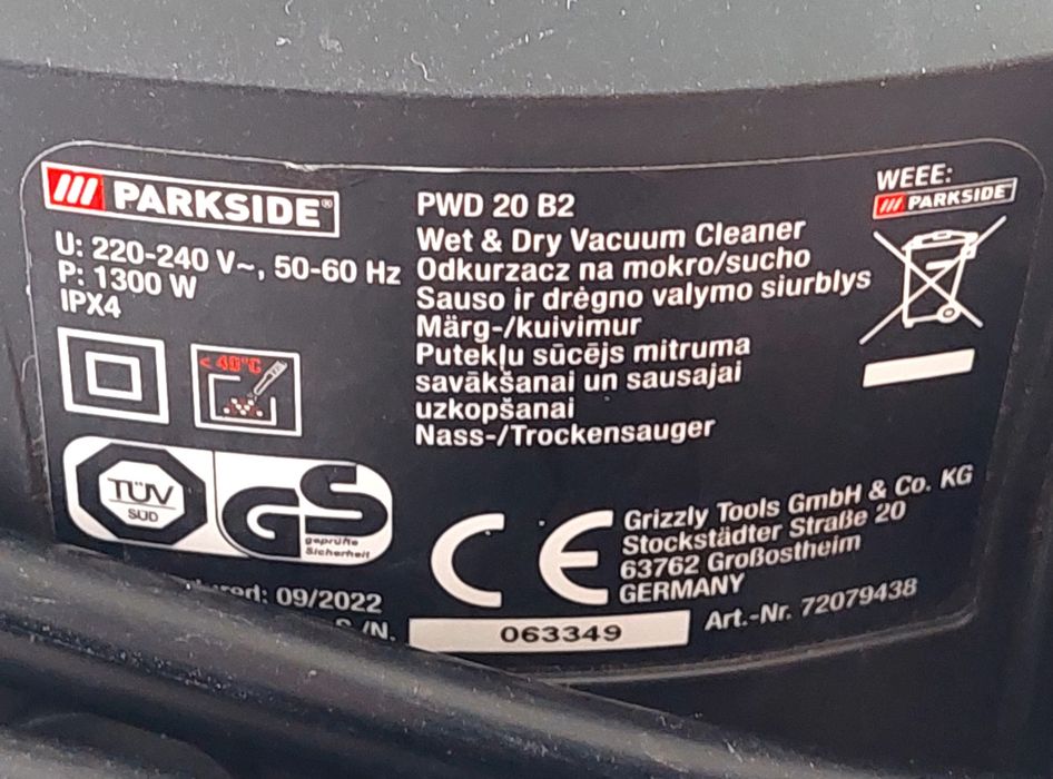 Odkurzacz na mokro i sucho PARKSIDE 1300 W.
