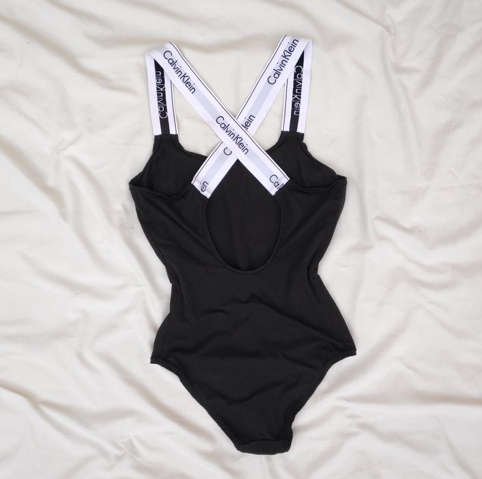 Чорне боді з лого Calvin Klein перехрест на спині бавовна купальник