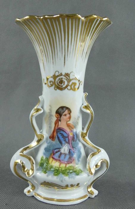 Stary porcelanowy WAZON malowany złocenia Biedermeier