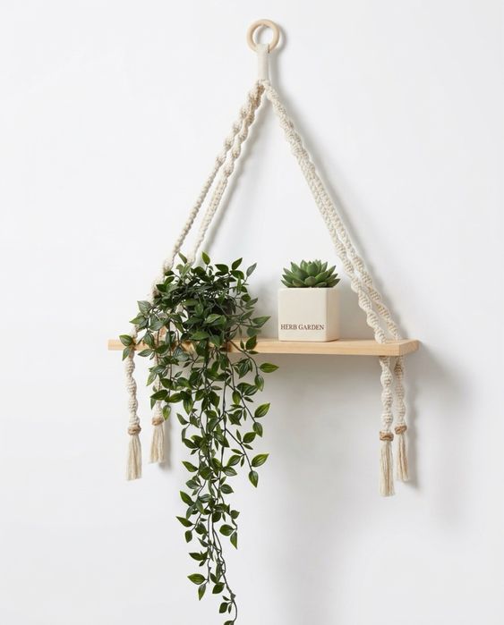 Prateleira Suspensa em Macramé – Feita à Mão | Decoração Boho