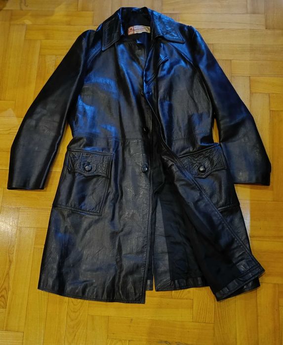 Płaszcz męski skóra naturalna czarny długi, roz. L/XL prod. Mongolia