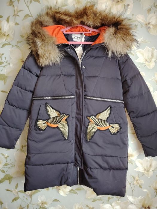 Куртка парка зима с натуральным мехом енота XL