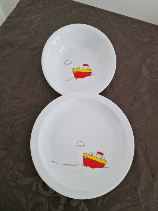 Conjunto Pratos Porcelana Barcos Criança
