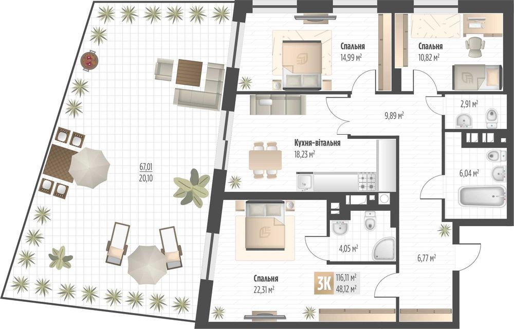 Продаж 3 кім. квартири SOUL PARK вул П. Орлика 116.11 кв.м