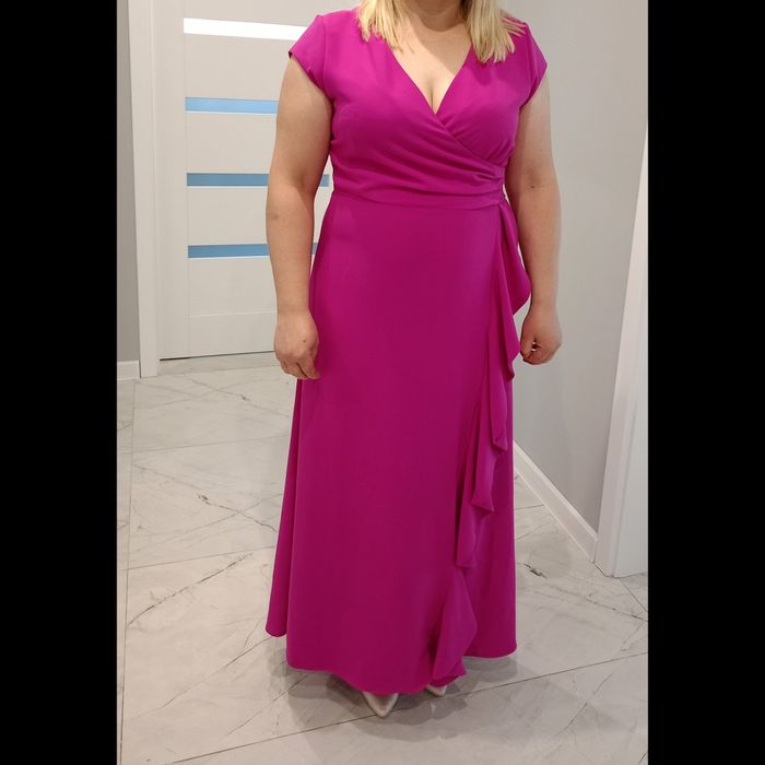 Długa Fuksjowa/różowa sukienka balowa/weselna