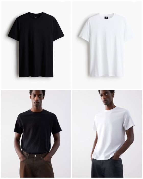 Чоловіча базова футболка H&M Regular Fit чорні та білі оригінал