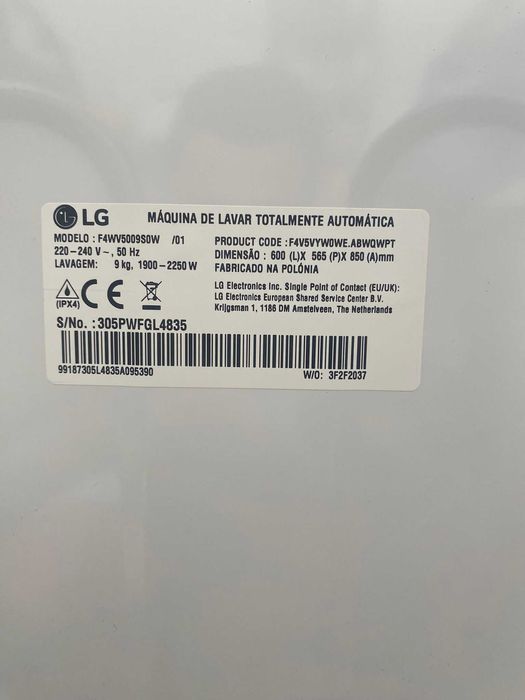 Máquina de lavar a roupa LG ThinQ – Modelo F4WV5009S0W/01