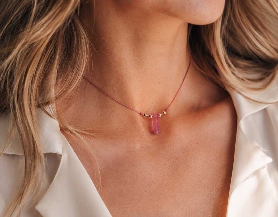 Naszyjnik/choker z kamieni naturalnych handmade, kwarc różowy