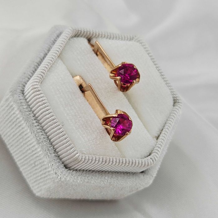 Złote kolczyki z RÓŻOWYM kamieniem 3,36g PR.585 14K dł. 1,5cm