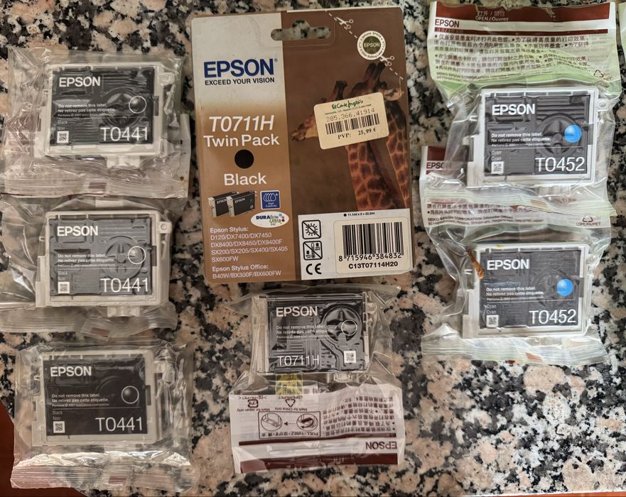 Tinteiros originais EPSON: Gama XP, T0441, T0452, T0453, T0454, T0711H