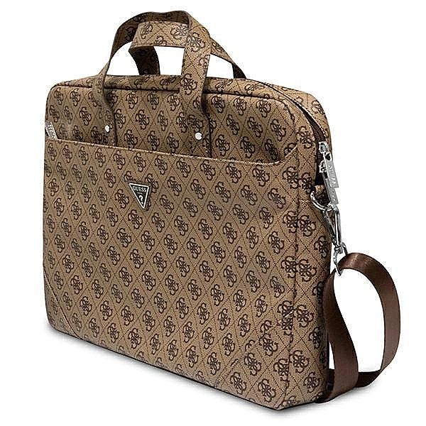 Torba Guess Saffiano 4G Triangle Logo na laptopa 16'' - brązowa
