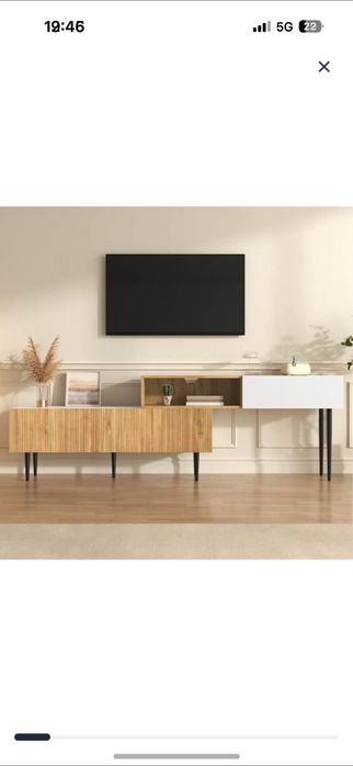 Szafka rtv pod tv 220x30x63,4 cm dwuczęściowa biały naturalny