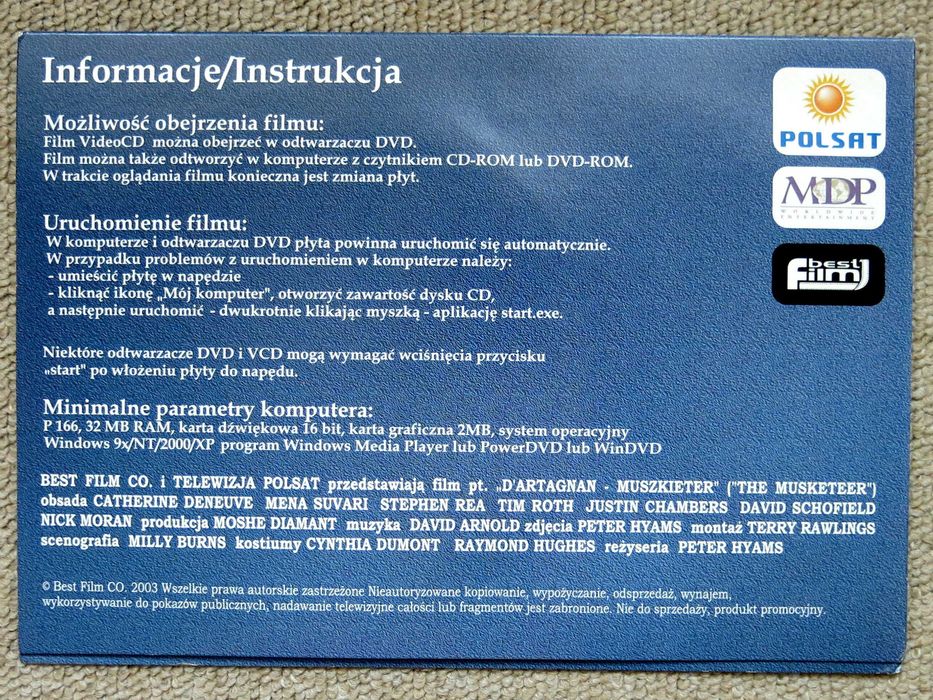 "D`ARTAGNAN" - Peter Hyams, film przygodowy na VCD - nieużywany