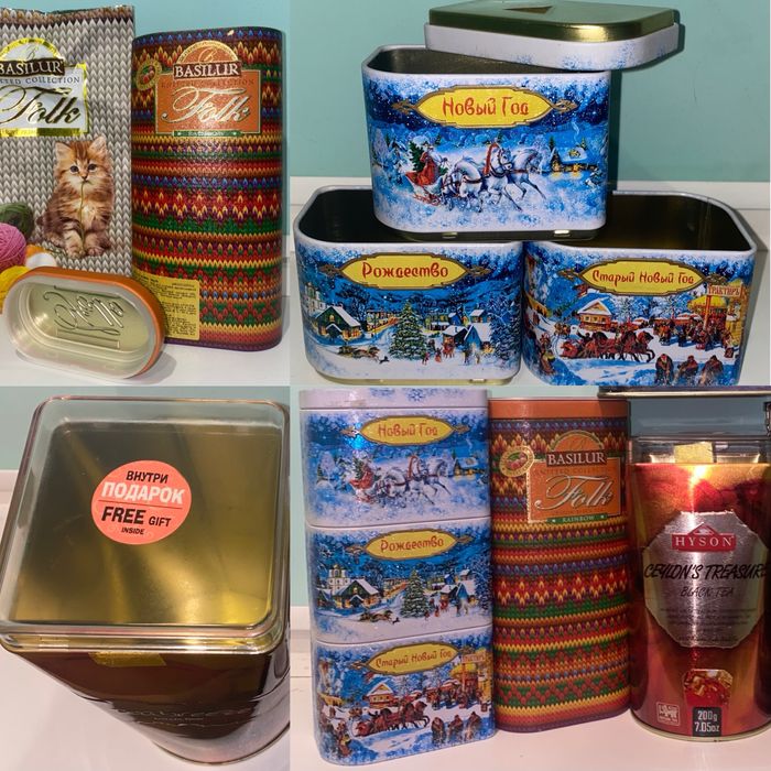 Жестяная банка для чая, печенья. Металева банка чай Різдво Новий рік