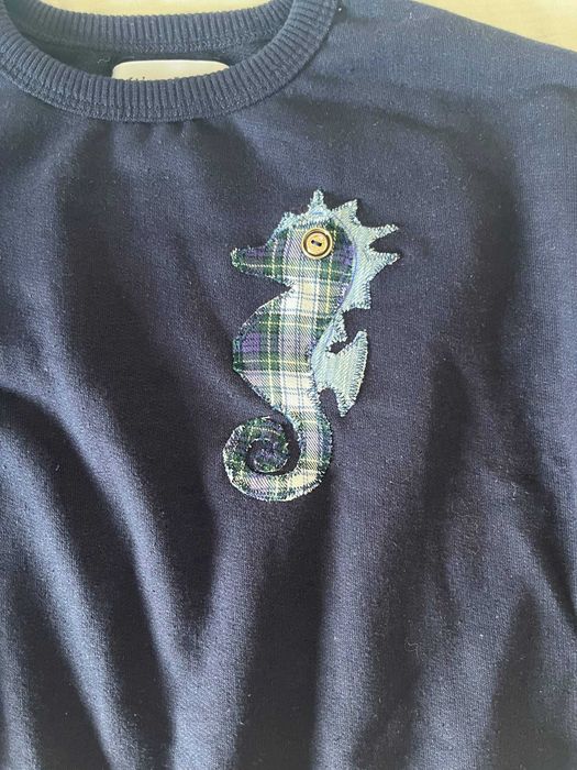 Sweatshirt Lefties azul-marinho com cavalo-marinho xadrez, 5-6 anos