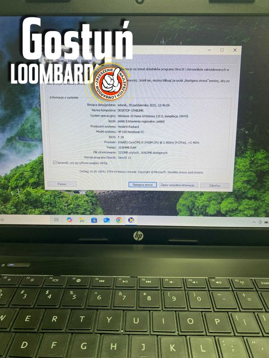 Od Lombard Gostyń Laptop Hp 650 Notebook 16GB Ram 128GB SSD OPIS!!!
