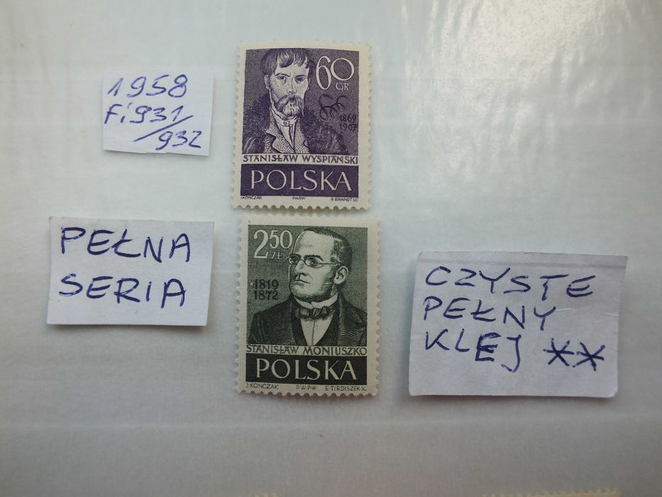 2szt. znaczki pełna seria Fi931 Polska 1958r. PRL WYSPIAŃSKI , MONIUSZKO czyste **