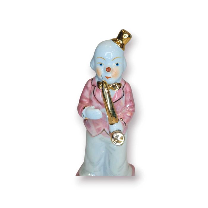 Estatueta Decorativa Palhaço Músico Porcelana – Pintada à Mão