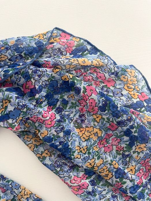 Koszula Zara S / 36 błękitna kwiatki kokarda falbanki wiosna boho