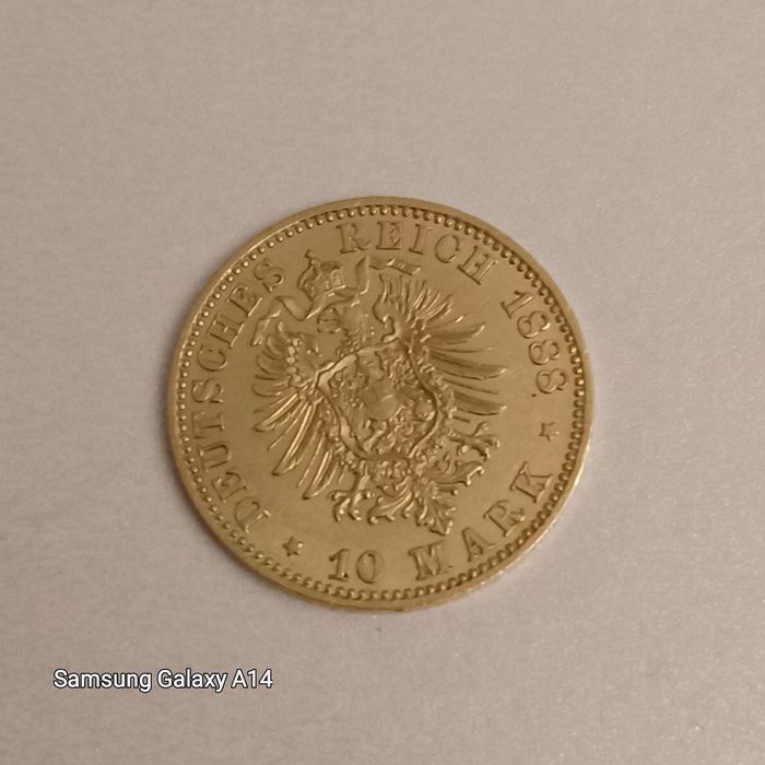 Złota moneta 10 marek 1888 r A