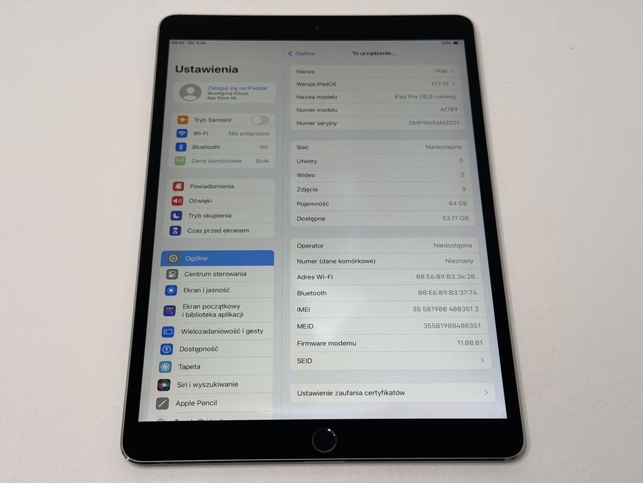 iPad Pro 10.5 (A1709) - 64GB - Cellular (LTE) - faktura VAT 23%