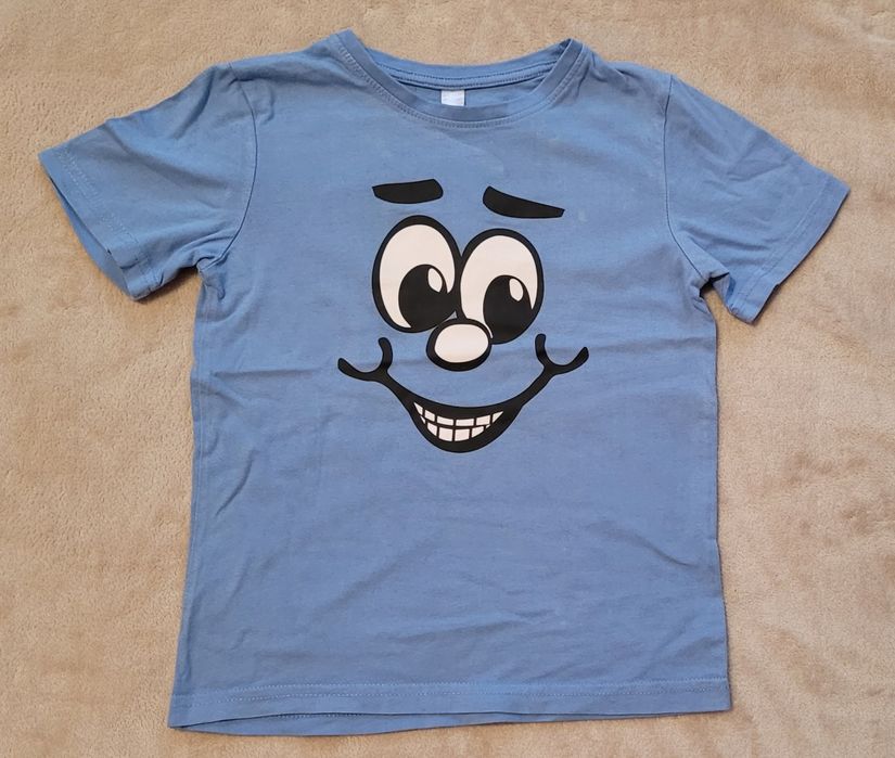 Chłopięcy T-shirt bluzka 116/122 niebieska z uśmiechem BonPrix