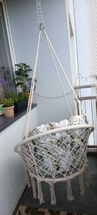 Huśtawka ogrodowa balkonowa bocianie gniazdo zestaw z poduchą