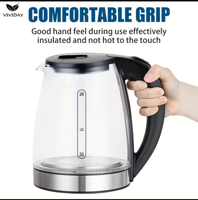 Скляний електричний чайник, 1.7 L