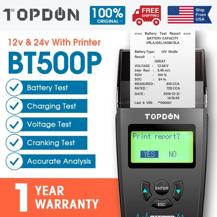 Teste de bateria 12V/24V BT500P com Impressora , 1 ano garantia Nova