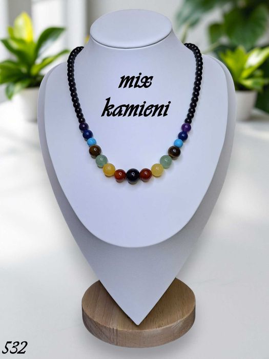 Korale z kamieni naturalnych miks mix onyks, ametyst lapis i inne #532