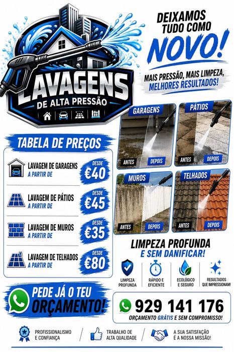 Lavagem de Garagens, Pátios, Muros e Telhados | Porto | Desde 35€