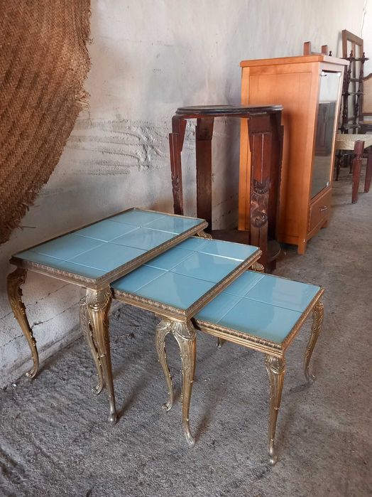 Hollywood Regency Nesting Tables in Old Bronze, 1960s, Set of 3