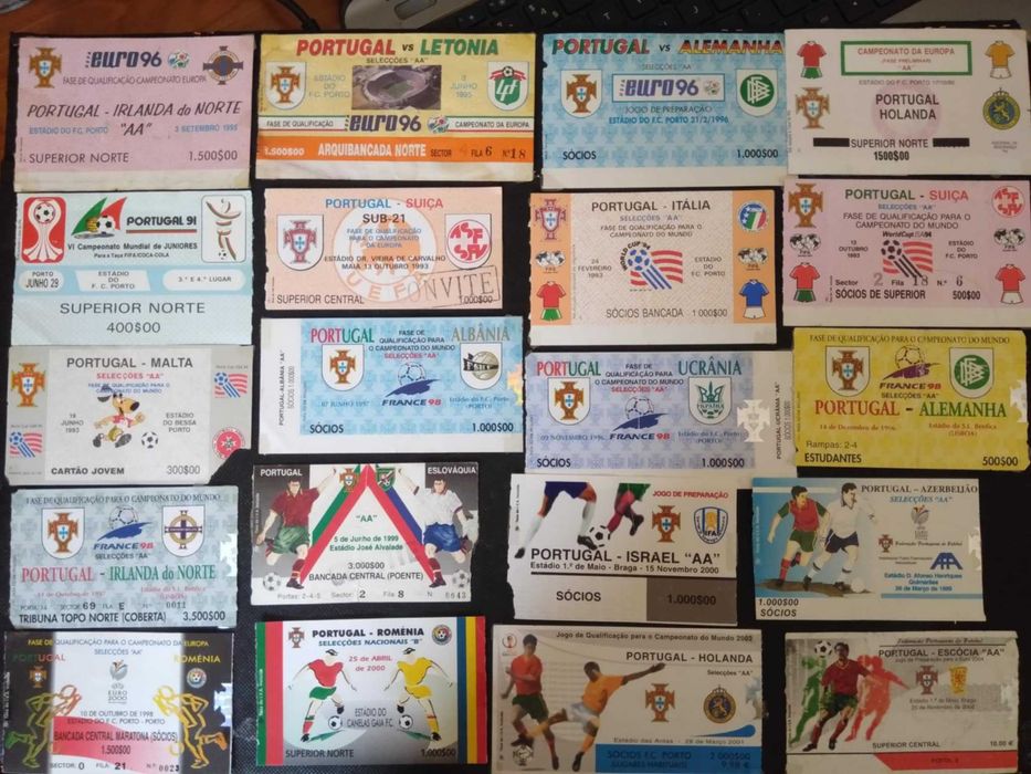 Bilhetes Antigos Futebol da Seleção Nacional.
