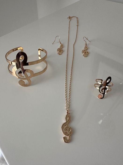 Colar + Brincos + Pulseira + Anel Clave de Sol (Música)