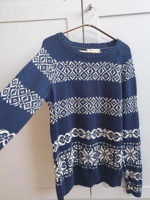 Granatowy sweter lniany bawełniany norweski 40 42 FatFace