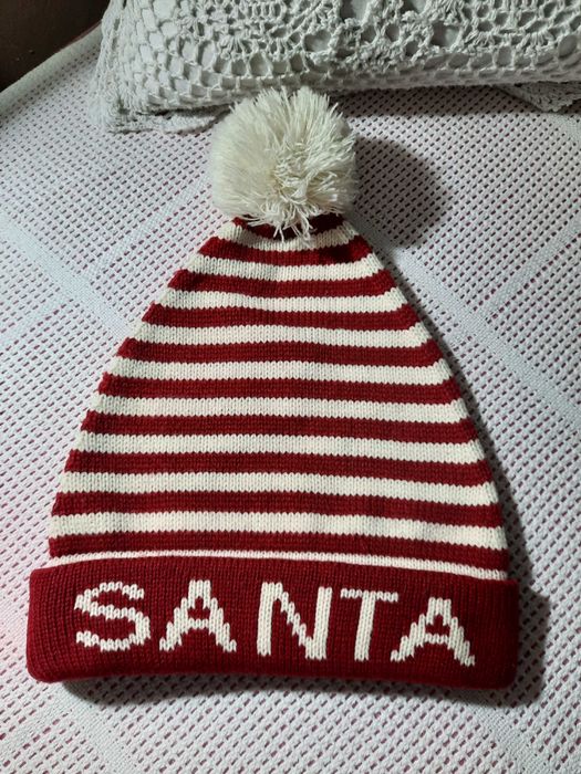 Nowa czapka Mikołaja świąteczna czerwona biała ciepła wełniana L XL