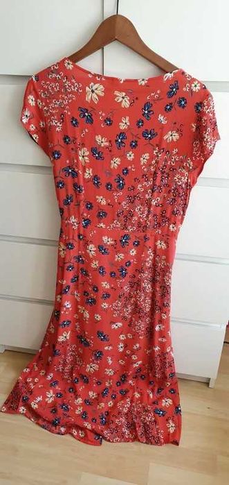 Sukienka kopertowa w kwiaty Czerwona sukienka midi BOHO _ rozmiar 40