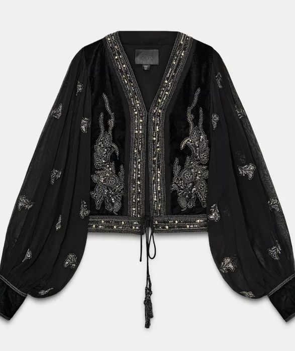 Zara kurtka z haftem limited edition aksamitna bluzka limitowana XS