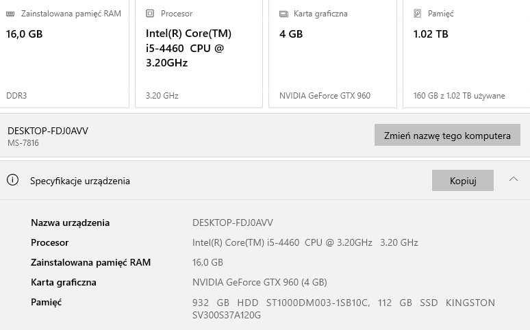 Komputer intel i5-4460,nvidia gtx 960, 16gb ram