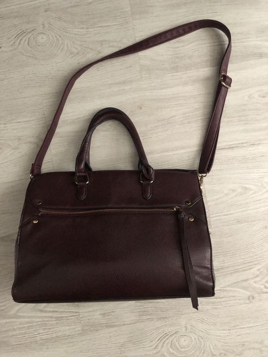 Bordowa bakłażanowa torebka pojemna na pasku do ręki