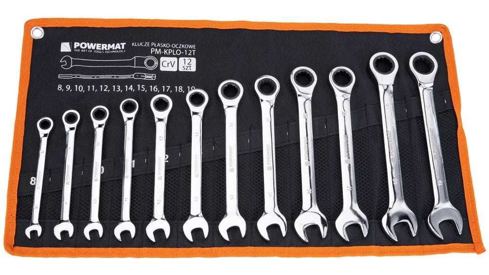 POWERMAT Klucze Płasko Oczkowe Zestaw Z Grzechotką 8-19mm 12el. PM1175