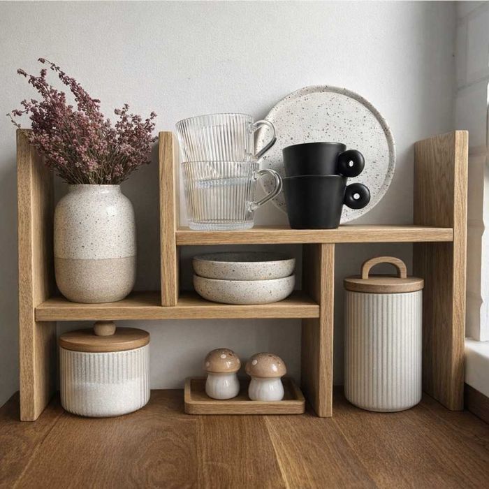 Dębowa półka Harmonia, na kubki, na blat, regał, Japandi, Scandi.