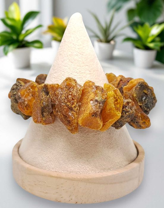 Bransoletka z bursztynu, BURSZTYN bałtycki surowy koniak cytryna #1484