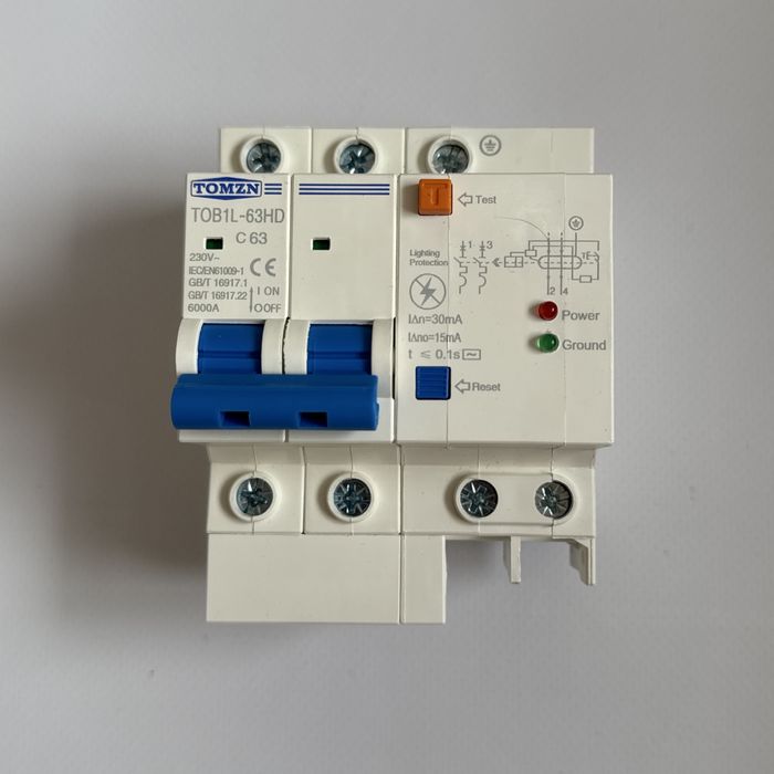 TOMZN TOB1L-63HD 63A 30mA C RCBO, захист від блискавки, КЗ, перкнапруг