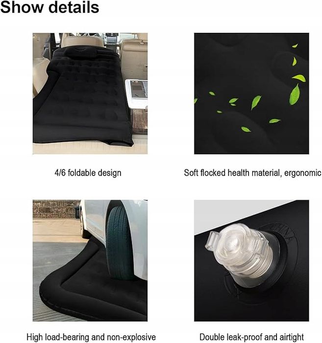 materac dwuosobowy samochodowy dmuchany z pompką 170x130cm kemping
