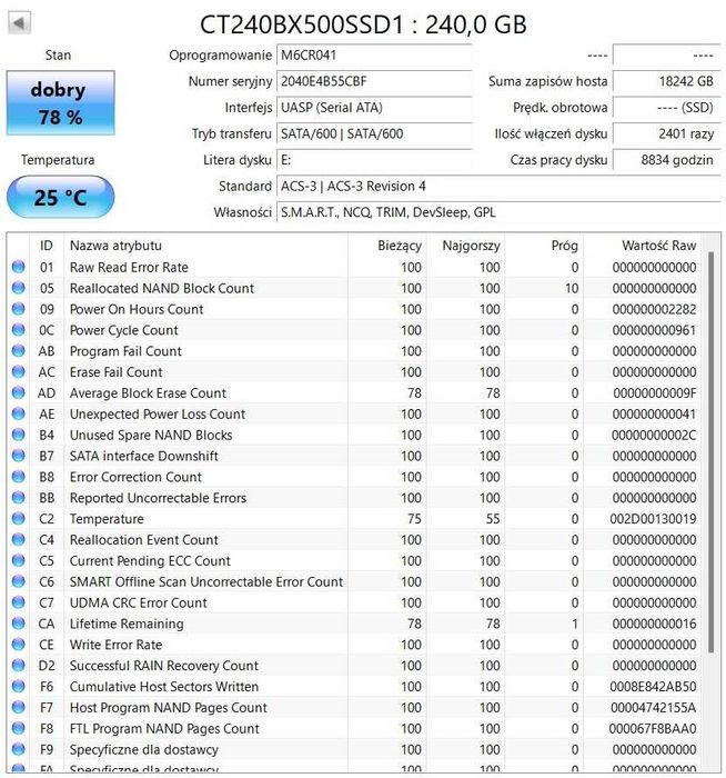 Dysk SSD Crucial BX500 240GB 2.5" SATA III(CT240BX500SSD1)